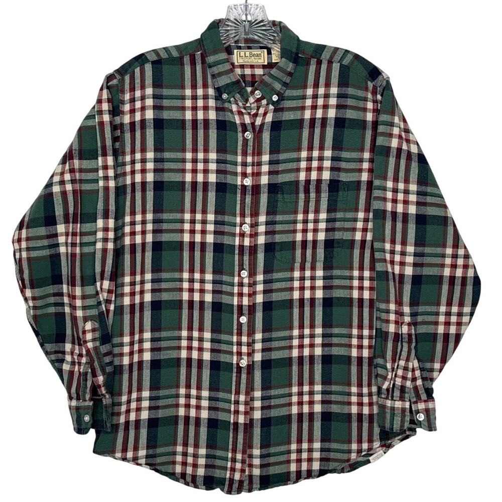 Vintage L.L. Bean USA green red Plaid Flannel Shirt Women’s Medium 80s/90s